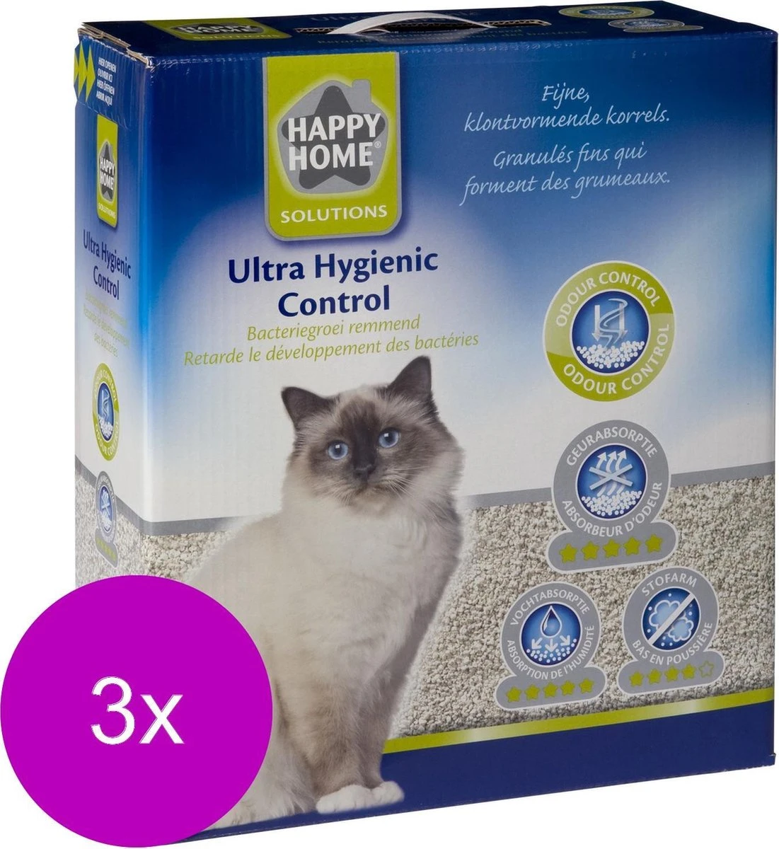 Happy Home Solutions Ultra Hygienic Control – Kattenbakvulling – 3 X 10 L 1 Happy Home Solutions Ultra Hygienic Control – Kattenbakvulling – 3 X 10 L