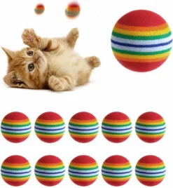 MultiMarkt® Regenboog Kleur Ballen (10 Stuks) – Kattenspeeltjes – Kattenspeelgoed – Speelgoed Voor Katten – Kat Speeltje Bal – Kitten Speeltjes Balletjes