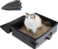 Rexa® Kattentoilet | Draagbare Opvouwbare Kattenbak | Waterdicht, Inklapbaar, Draagbaar Kattentoilet (grijs)