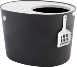 Iris Ohyama Top Entry Kattenbak PUNT-530 – Kunststof – Grijs/Wit – Met Schepje