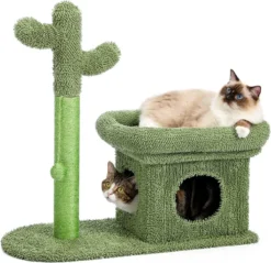 Kattenkrabpaal – Cactus Krabpaal – Creatieve Krabpalen – Stijlvolle Kattenboom – Met Bal En Kattenhuis – H: 70cm/27.6″ – Groen