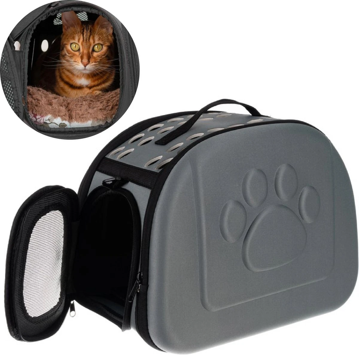 YUNICS® Kattenbak – Opvouwbaar – Voor Op Reis – Kattentas – Transporter – Grijs