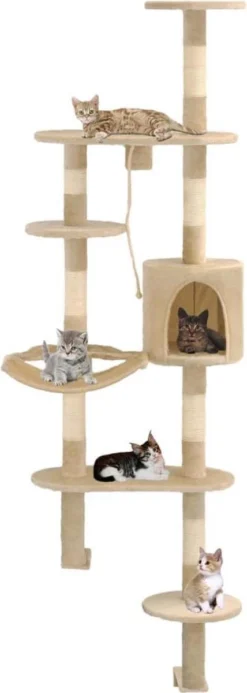 VidaXL Kattenkrabpaal Met Sisal Krabpalen Wandmontage 194 Cm Beige
