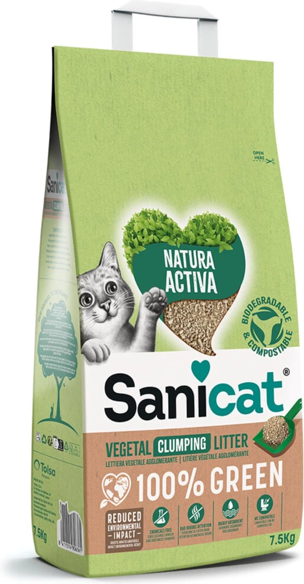 Sanicat Natura Activa 100% Green – Kattenbakvulling Klontvormend – 7.5 Kg 1 Sanicat Natura Activa 100% Green – Kattenbakvulling Klontvormend – 7.5 Kg