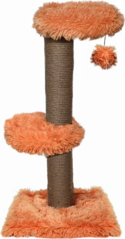 Topmast Krabpaal Fluffy Merida – Perzik – 34 X 34 X 67 Cm – Made In EU – Krabpaal Voor Katten – Sterk Sisal Touw – Met Kattenballetje