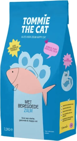 Tommie The Cat – 100% Graanvrije Kattenbrokken – Kattenvoer Droogvoer – Bomvol Verse Zalm – 1 Zak – 2,2kg