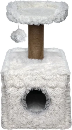 Topmast Krabpaal Fluffy Lima – Wit – 39 X 39 X 72 Cm – Made In EU – Krabpaal Voor Katten – Met Kattenhuis – Sterk Sisal Touw