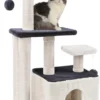 MC Star Stabiele Krabpaal, Kattenboom, Kattenkrabpaal, Tweedeurs, Hol, Speelhuis, Meerdere Platforms En Speelgoed, Pluche Ballen Met Klokken, Klimboom Voor Katten Middelhoog 100 Cm, Grijs En Beige