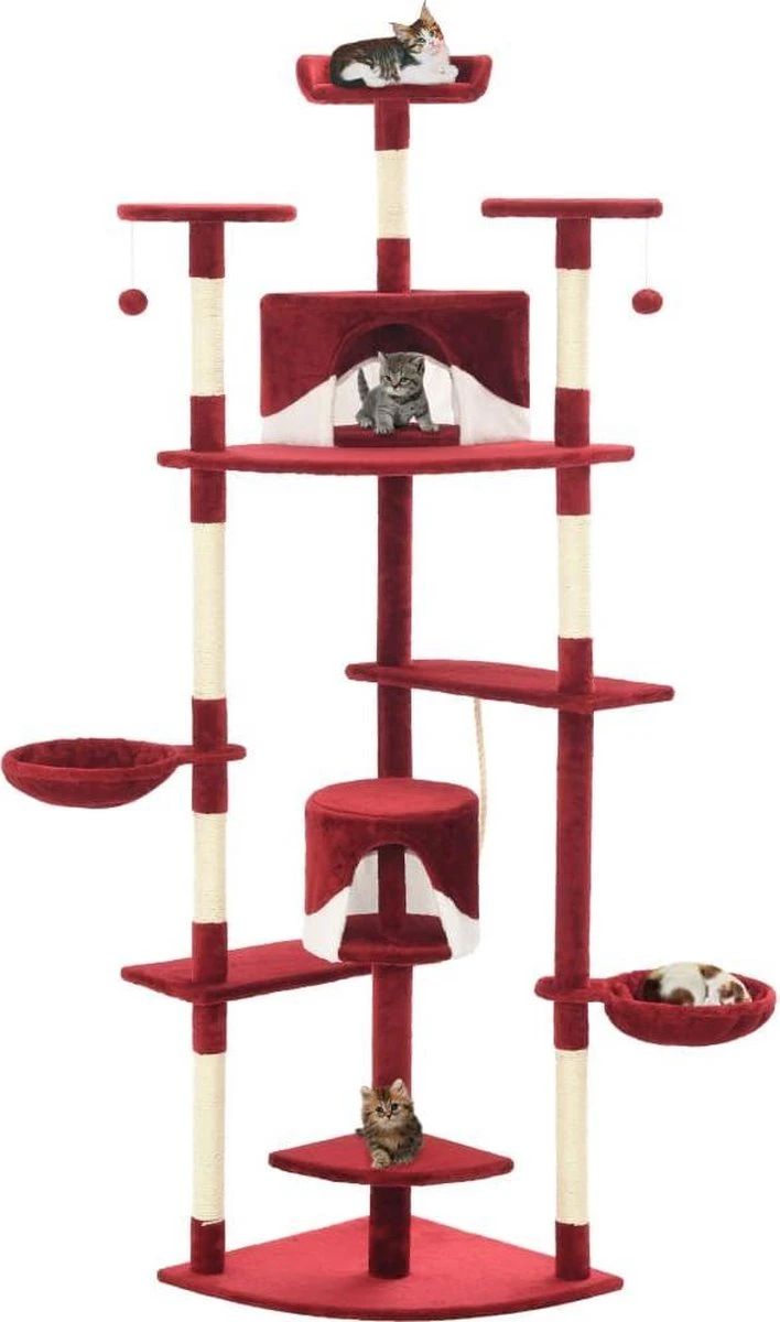 VidaXL Kattenkrabpaal Met Sisal Krabpalen 203 Cm Rood En Wit 1 VidaXL Kattenkrabpaal Met Sisal Krabpalen 203 Cm Rood En Wit
