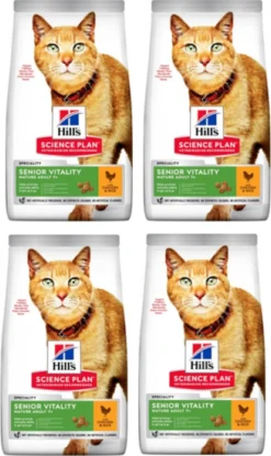 Hills 4x Hill’s – Feline Adult 7+ Senior Vitality Kip & Rijst – Kattenvoer – 1.5kg