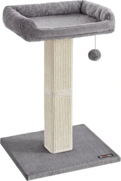 Songmics FEANDREA Krabpaal, Kattenboom Met Platform Van Pluche 40 X 30 Cm, Kattenkrabpaal, 71 Cm Hoog, Krabpaal Met Sisal, Pluche, Lichtgrijs PCA022W01