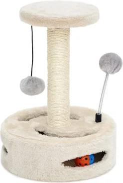 Krabpaal – Kitten Scratcher – Kitty Activiteit Play – Sisal Draaibare Bungelende Tunnel – Bal Voor Katten – WIT