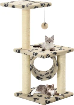 VidaLife Kattenkrabpaal Met Sisal Krabpalen 65 Cm Pootafdrukken Beige