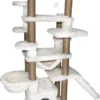 Topmast Krabpaal Fluffy Malta – Wit – 166 X 65 X 173 Cm – Krabpaal Voor Grote Katten En Zware Katten – Met Kattenhuis En Hangmat – Stevig Sisal Touw